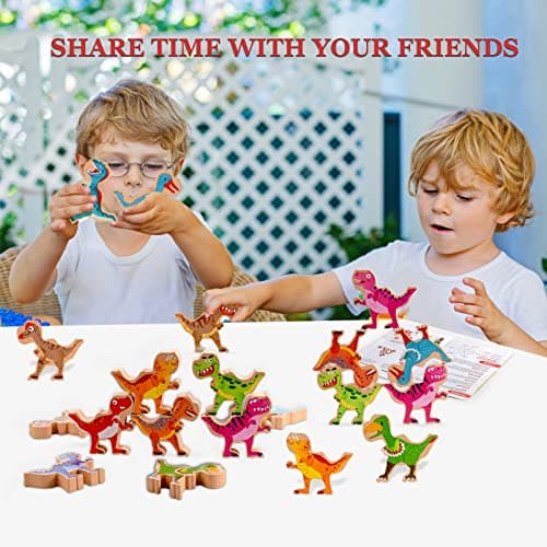 Dinosaur Stacking Building Toys for Boys, PIIOSER Wooden Dinosaur STEM Montessori Educational Learning Block Toys for Kids Cool Birthday Party Game Gifts for 4 5 6 7 8 Years Old Boys Girls — view 2
