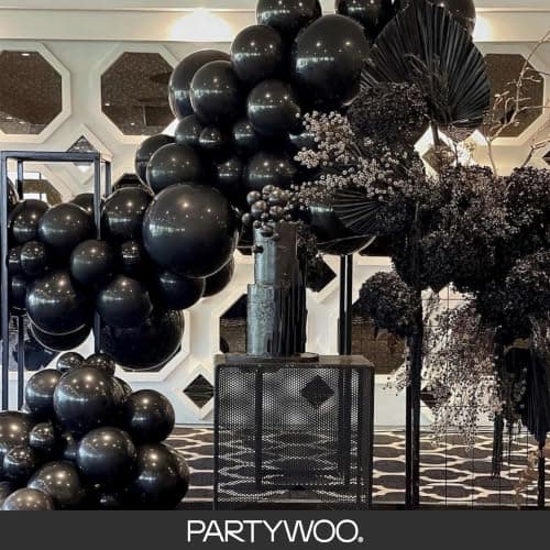 PartyWoo Black Balloons 50 pcs 12 Inch Latex Helium Matte Black Balloons for Baby Shower Birthday Graduation Casino Race Car Anniversary Retirement Pirate Gaming Theme Party Decorations Black-Y18 — view 7