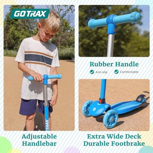 Gotrax KS1 Kids Kick Scooter, LED Lighted Wheels and 3 Adjustable Height Handlebars, Lean-to-Steer & Widen Anti-Slip Deck, 3 Wheel Scooter for Boys & Girls Ages 2-8 and up to 100 Lbs (Blue) — view 4
