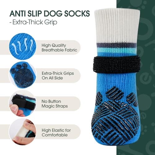 Kuoser Anti Slip Dog Socks to Prevent Licking Paws, Dog Grippy Socks for Hardwood Floors Hot Pavement, 4Pack Traction Control Booties Paw Protectors for Small Medium Large Senior Dogs, Blue XS — view 4