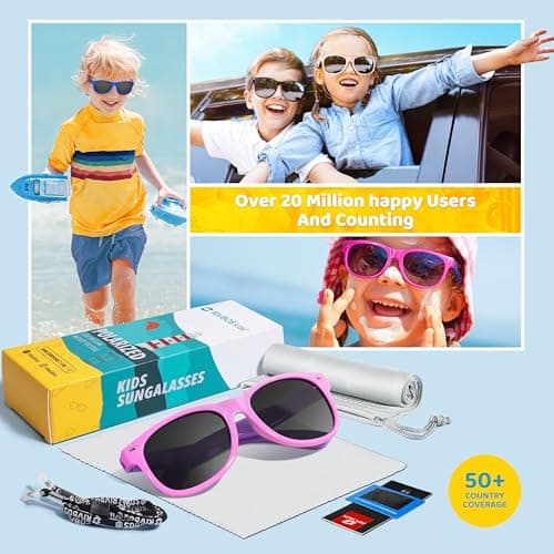 RIVBOS Kids Sunglasses Polarized UV Protection Flexible Rubber Glasses Shades with Strap for Boys Girls Pink — view 5