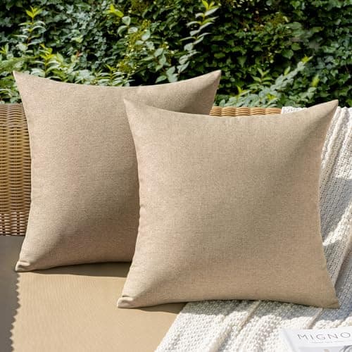 MIULEE Pack of 2 Decorative Outdoor Solid Waterproof Throw Pillow Covers Polyester Linen Garden Farmhouse Cushion Cases for Patio Tent Balcony Couch Sofa 18x18 inch Light Tan