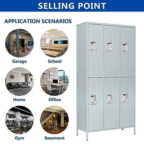 LISSIMO Metal Lockers, 72" Steel Storage Locker Cabinet-6 Doors Lockers for School Gym Home Office, Storage Locker with Shelves, Lockable Doors and Hanging Hooks (6 Doors, Grey) — view 5