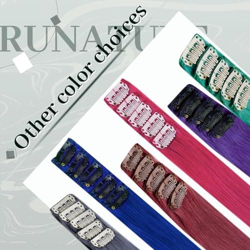 RUNATURE Clip in Hair Extensions Human Hair Color Hot Pink 16 Inch 30g 5pcs — view 6