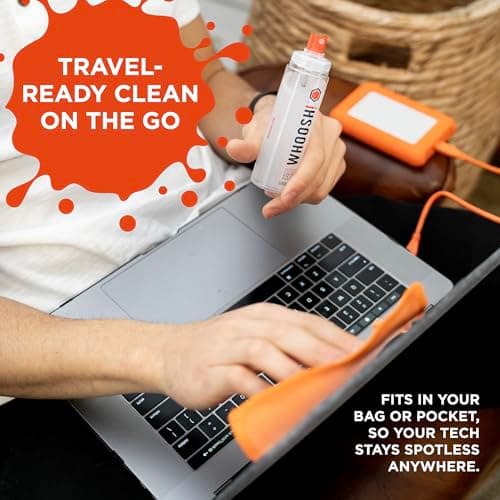 WHOOSH! Screen Shine Duo – Safe & Streak Free Electronics Cleaner for TV, OLED, MacBook, Laptop, Monitor and Car – Eyeglass Cleaner with 100ml + 8ml Bottles and 2 Microfiber Cloths 15x15 cm — view 3