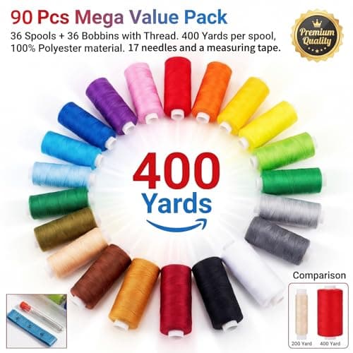 VIZOSHI Sewing Thread Kit with Prewound Bobbins, 90PCS 36 Colors Polyester Thread Set, 400 Yards per Spool, for Sewing Machine & Hand Sewing, Quilting, Embroidery, Repairs, DIY Crafts — view 3