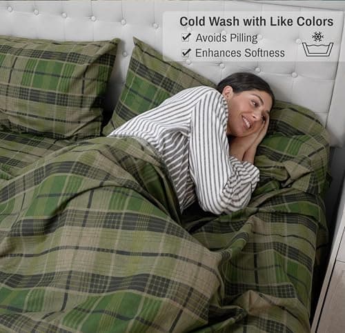 RUVANTI Flannel Sheets Queen Size - 100% Cotton Double Brushed Bed Sheets, Deep Pockets 16 Inches Queen Sheet Set, All Seasons Breathable & Extra Soft - Warm & Cozy, 4 Piece, DNA Plaid — view 4