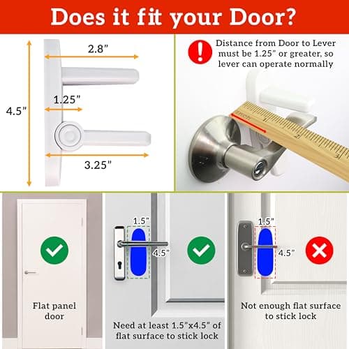Door Lever Lock (2 Pack) Prevents Toddlers from Opening Doors. 3.25" L * 1.5" W * 4.5" H Easy One Hand Operation for Adults. Durable ABS with 3M Adhesive Backing. Simple Install, No Tools Needed. — view 3