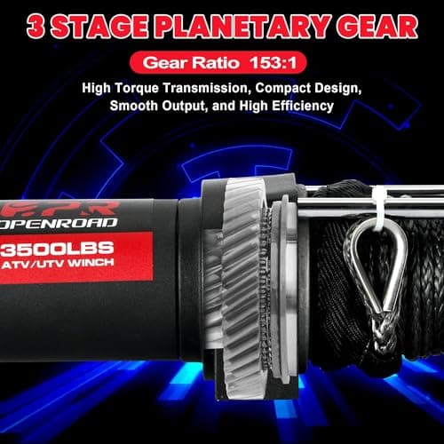 OPENROAD 3500 lb ATV/UTV Winch, Black Heavy Duty 12V Electric ATV Winch Compatible with 3000lb Winch with Wireless Remote Control 7/32"×32' Synthetic Rope Mounting Plate — view 3