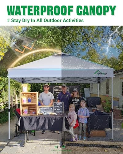 Acepic 10x10 Pop Up Canopy Tent with 300D Silver-Coating Top,Easy Setup Canopy Tent Instant Portable Shelter with 1-Button Push and Wheel Carry Bag, 8 Stakes and 4 Canopy Weights (White, 10 * 10 S) — view 4
