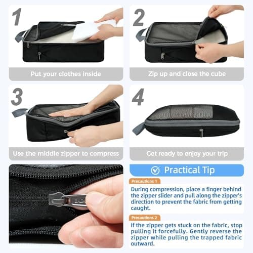 BAGAIL 4 Set/6 Set/8 Set Compression Packing Cubes Travel Accessories Expandable Packing Organizers (Half Mesh, 6-Black) — view 2