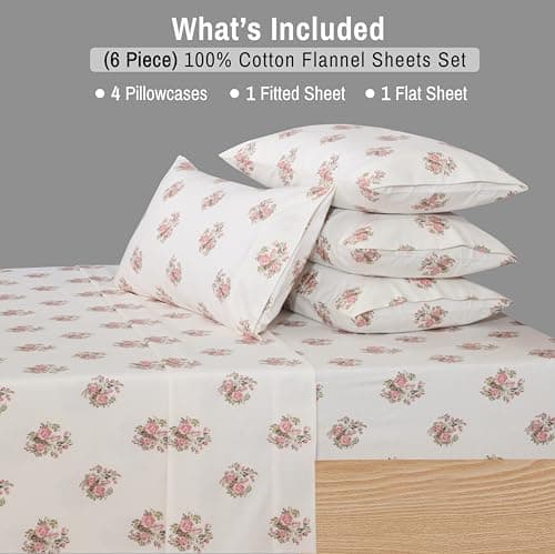 RUVANTI Flannel Sheets Queen Size 6 Pcs - 100% Cotton Double Brushed Bed Sheets, Deep Pockets 16 Inches Queen Sheet Set, All Seasons Breathable, Extra Soft & Comfy, Sowear — view 4