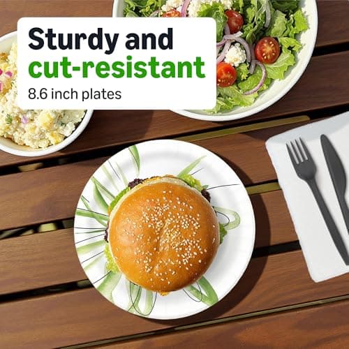 Amazon Basics Everyday Disposable Paper Plates, 8.62 Inch, Microwave-Safe, Cut Resistant, Soak-Proof, 100 Count, Packaging May Vary — view 2