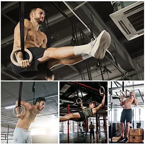 1.1 inch Gymnastic Rings with Number Strap,5BILLION Wooden Olympic Rings with Straps 2x15ft,Wood Gym Rings for Home Gym Full Body Workout,Quick Install Cam Buckle — view 6