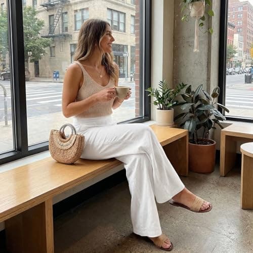 Womens Linen Pants Wide Leg Yoga Pants Women Casual Cotton Linen Palazzo Pant Lounge Beach Vacation Summer Straight Leg Trousers with Pockets Bronze L — view 4