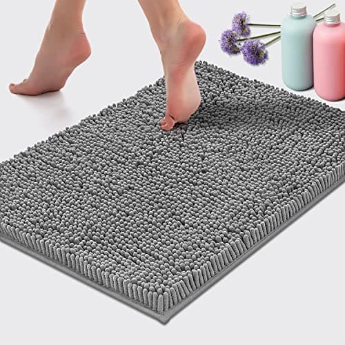 Bath Mat by LuxUrux, Extra-Soft Plush Non-Slip Bathroom Rug, Luxury Chenille Microfiber Material, Super Absorbent Shaggy Bath Rug. Machine Wash & Dry (15 x 23, Light Grey) — view 3