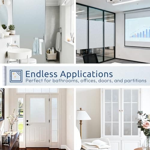 rabbitgoo Window Films for Privacy Frosted Glass Film with Backing Grid Lines Non-Adhesives Privacy Sticker Static Cling Window Covering Decals for Home Office Bathroom Door 44.5 x 200cm, Pure Frosted — view 7