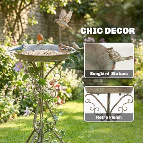 Outsunny 30" Tall Bird Bath with Bird Statue and Decorative Stand, Vintage Garden BirdBath Bowl Pedestal, Freestanding Bird Feeder for Garden Yard Patio, Cool Ash Green — view 3