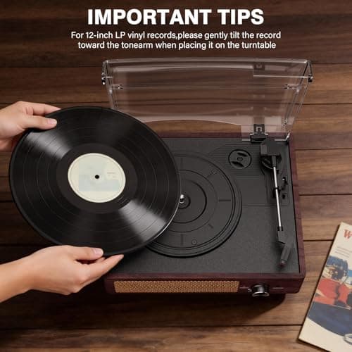Vinyl Record Player Turntable with Built-in Bluetooth Receiver & 2 Stereo Speakers, 3 Speed 3 Size Portable Retro Record Player for Entertainment and Home Decoration — view 4