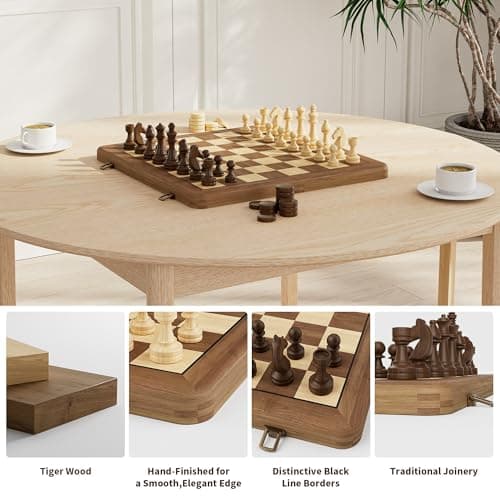 15" Wooden Folding Chess & Checkers Set - 2 in 1 Board Game with 3" King Staunton Pieces and 2 Extra Queens (Tigerwood) — view 4