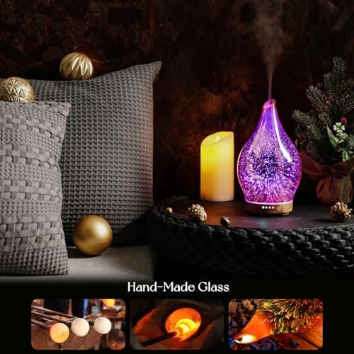 Porseme Essential Oil Diffuser 3D Firework Glass Aromatherapy Ultrasonic Humidifier Auto Shut-Off Timer Setting BPA Free Aroma Decoration for Home Office Spa Gift 150ml (Rose Gold) — view 4