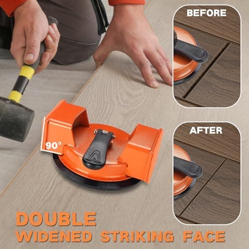 REXBETI Floor Gap Fixer Tool, Plank Gap Repair Kit, Heavy Duty Suction Cup Laminate Flooring Tool, Double Widened Striking Face, 10pcs Sticky Pads for Fixer Laminate/Vinyl Flooring/Hardwood