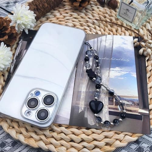 AGEN KGEN Phone Charms Cute Beaded Phone Lanyard Wrist Strap Aesthetic CellPhone Keychain Cute PhoneCharms for Women (4x Black Style) — view 3