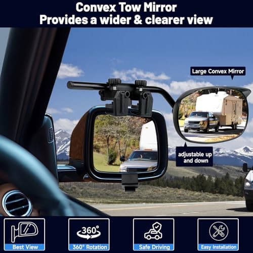 Universal Clip on Towing Mirror, 2026 New Extensions for Towing Side Mirror Extender with RainGuard Adjustable Convex Snap and Zap Tow Mirrors for Car Truck Trailer RV SUV Driver and Passenger Side — view 3