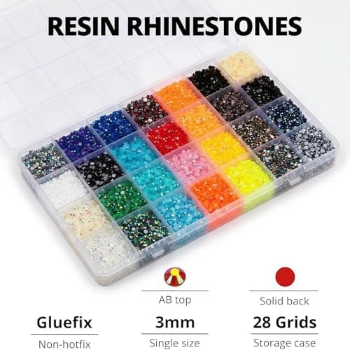 28 Colors Resin Jelly Rhinestone Bedazzling Kit, 3mm 30,000 Decorative Rhinestones for Bedazzling with 3 B7000 Glue Adhesives for Decorating Clothing, Shoes, Nails, and Crafting Tools — view 3