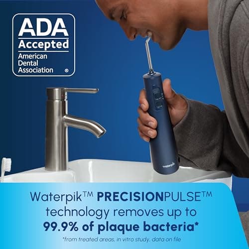 Waterpik Cordless Pulse 3100 Rechargeable Portable Water Flosser for Teeth, Gums, Braces Care and Travel with 2 Flossing Tips, Waterproof for Shower Use, ADA Accepted, WF-20 Blue, Amazon Exclusive — view 2