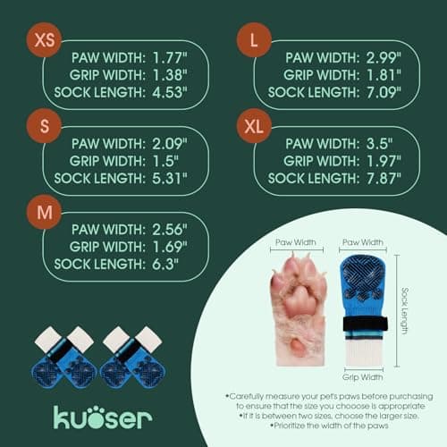 Kuoser Anti Slip Dog Socks to Prevent Licking Paws, Dog Grippy Socks for Hardwood Floors Hot Pavement, 4Pack Traction Control Booties Paw Protectors for Small Medium Large Senior Dogs, Blue XS — view 3