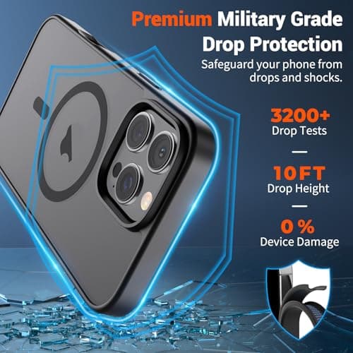 SUPFINE Magnetic for iPhone 16 Pro Max Case with Screen Protector (Compatible with MagSafe)(Military Grade Drop Protection) Translucent Matte Phone Cover,Black — view 2