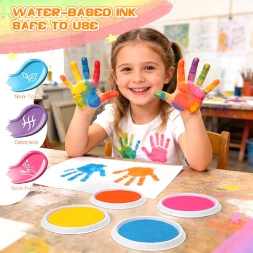 Nliyeisu 7 Inch Ink Pad Pads for Kids Washable, Large Stamp Pad with 8 Vibrant Colors, Non-Toxic Finger Paint & Stamp Pads Set for Arts and Crafts, Perfect for Children's DIY Projects, Home School Use — view 2