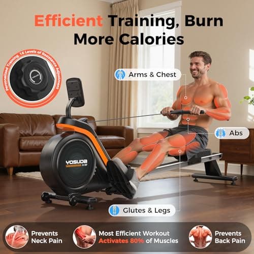 YOSUDA PRO Magnetic Rowing Machine for Home Use-Foldable Rower with 400lbs Weight Capacity and 16 Level Resistance — view 3