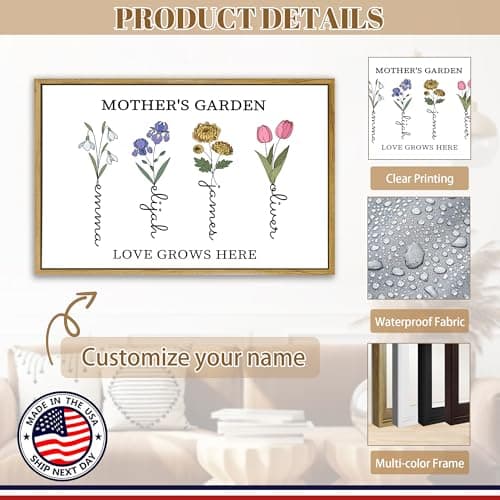 Personalized Mothers Day Idea Gifts for Mom Grandma Nana from Daughter Son Kids Custom Mothers Garden Birth Flowers Canvas Prints with Names Customized Mother's Day Birthday Gift — view 4