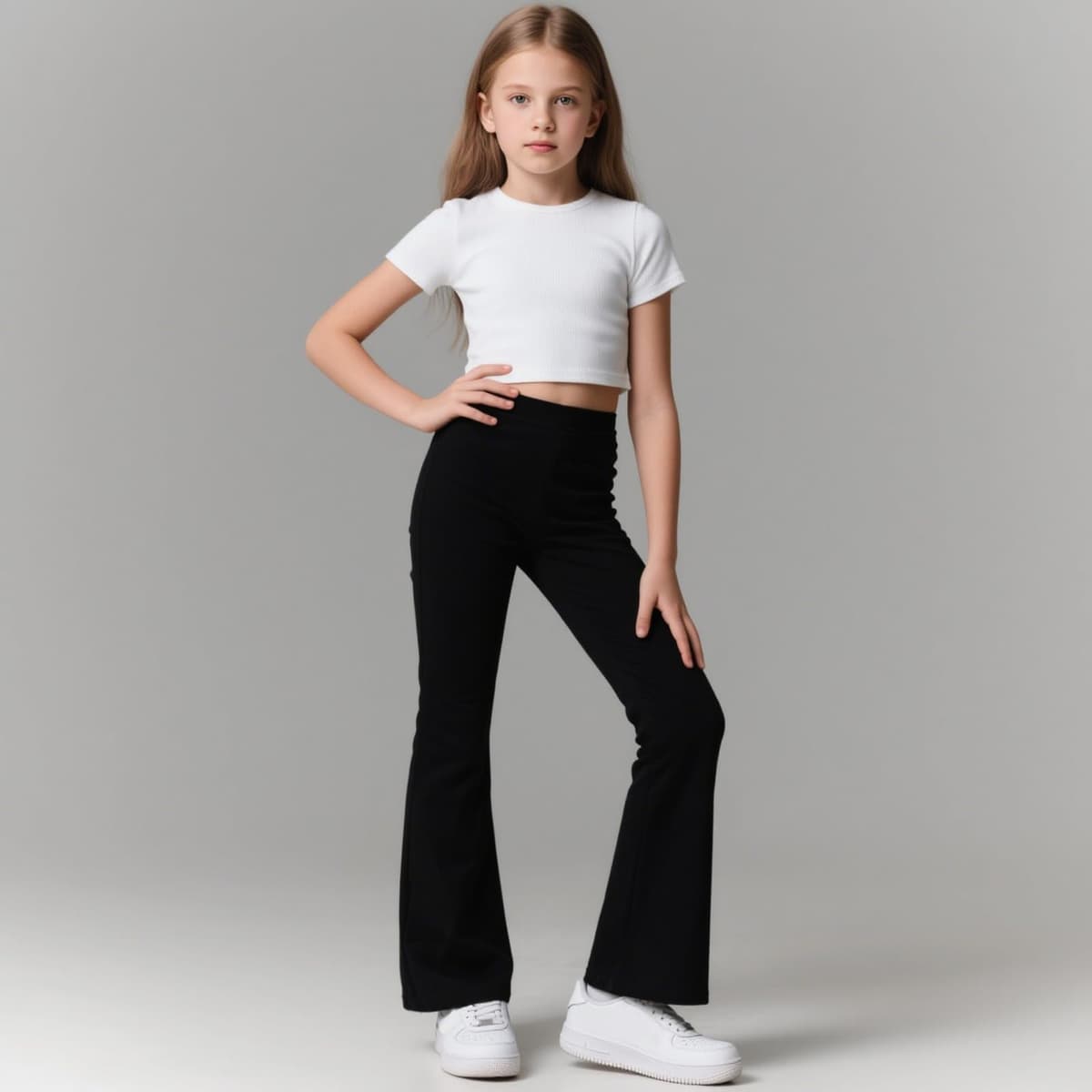Sahunfri Girls Flared Leggings High Waisted Tummy Control Yoga Pants for Kids, Breathable Stretchy School Trousers Suitable for Dance — view 2