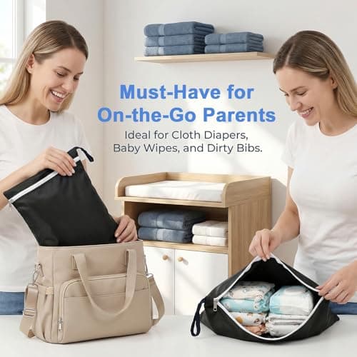 UPEOXT 2 Pack Wet Dry Bag for Baby Cloth Diaper, Waterproof Swimming Bags, Large 46x58cm, Small 38x48cm, Black Travel Laundry Bag, Reusable Pool Clothes for Swimsuit, Durable Zippered Pouch for Kids — view 5