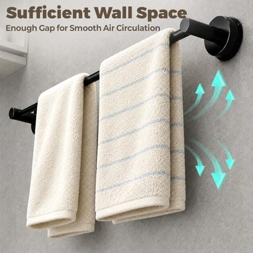 Adjustable Suction Cup Towel Bar – Towel Racks for Bathroom, 13.6-25 Inch, Stainless Steel Bathroom Towel Holder with 4 S Hooks, No Drill for Kitchen, Shower & Smooth Surfaces – Black — view 4