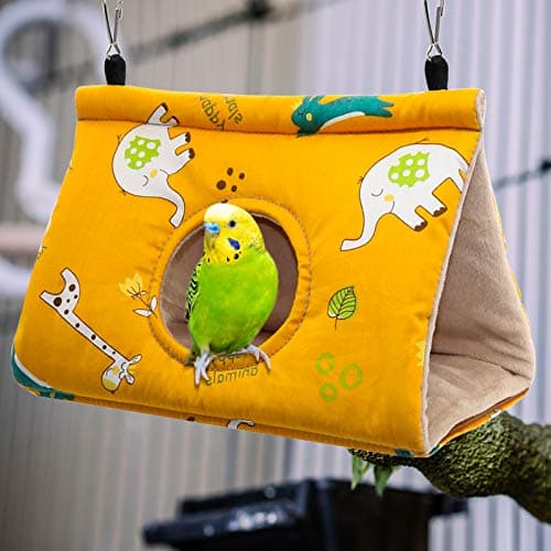 Rypet Winter Warm Bird Nest House - Hanging Hammock Velvet Shed Hut Cage Plush Fluffy Birds Hideaway Sleeping Bed Fuzzy for Parrot Parakeet Cockatiels Budgies Lovebird Small（Yellow） — view 4