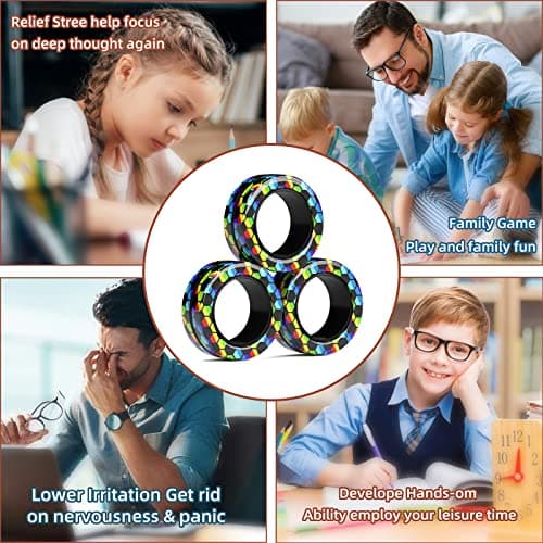 Magnetic Rings Fidget Toy Set, Idea ADHD Fidget Toys, Adult Fidget Magnets Spinner Rings for Anxiety Relief Therapy, Fidget Pack Great Gift for Adults Teens Kids Easter Basket Stuffers (3PCS) — view 5