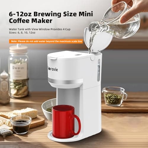 Horavie Mini Single Serve Coffee Maker for K-Cup Pod and Ground Coffee, Fast Brew One Cup Coffee Machine with Descaling Reminder and Viewing Tank, 6 to 12 oz. Brew Sizes, White — view 5