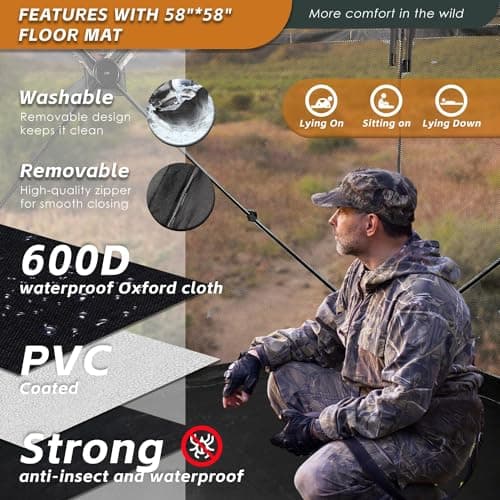 FUNHORUN Hunting Blind with Floor Mat, 360 Degree See Through Ground Blind for Deer/Turkey Hunting, 3/4 Person Pop Up Camouflage Tent with Carrying Bag — view 2