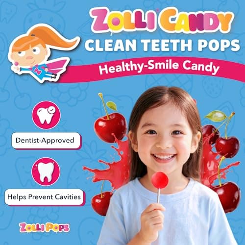 Zollipops Clean Teeth Pops Sugar Free Candy with Xylitol, Dye-Free Lollipops - Keto & Diabetic-Friendly, Dentist-Approved Treats for Kids (Cherry, 3.1 oz) — view 2