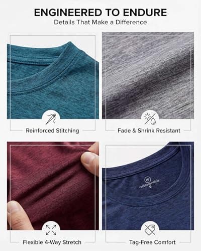 Men's Quick Dry Fit Dri-Fit Short Sleeve Active Wear Training Athletic Essentials Crew T-Shirt Fitness Gym Wicking Tee Workout Casual Sports Running Tennis Exercise Undershirt Top - 5 Pack,Set 1-M — view 3