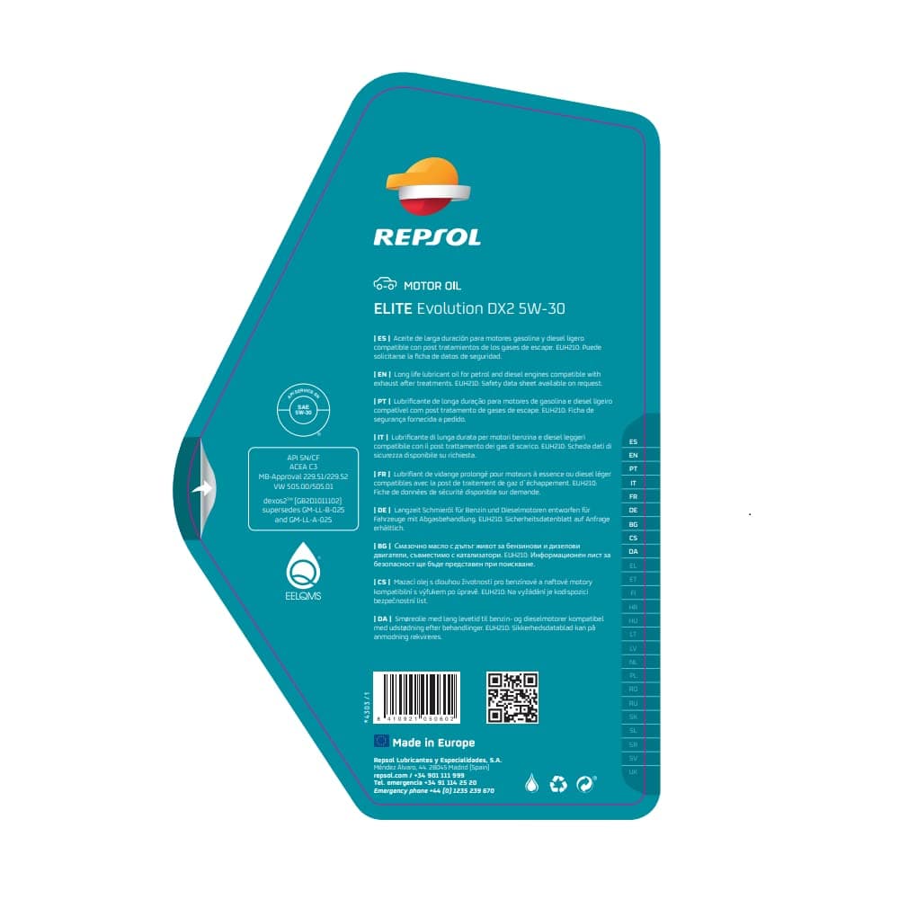 REPSOL aceite lubricante sintético de larga duración (Long Life) para coche ELITE EVOLUTION DX2 5W-30 5L — view 3
