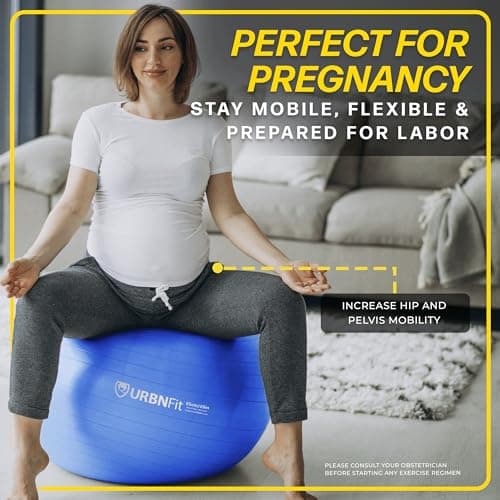 URBNFit Exercise Ball - Yoga Ball in Multiple Sizes for Yoga, Pilates, Pregnancy, Stability - Anti-Burst Swiss Balance Ball w/Quick Pump – Office Ball Chair for Home and Gym – 30 Inch - Black — view 3