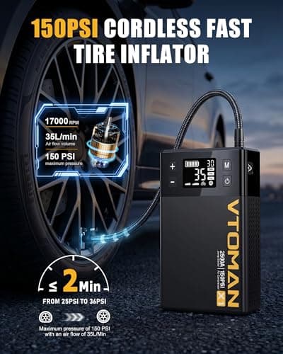 VTOMAN X1 Jump Starter with Air Compressor, 2500A Portable Battery Booster (Up to 8.5L Gas/6L Diesel Engines) with 150PSI Digital Tire Inflator, 12V Power Pack Car Jump Box Charger with LCD Display — view 2