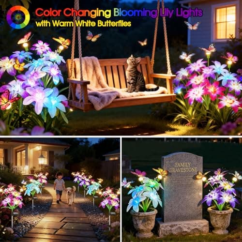 Garpar Solar Flower Lights Outdoor 4 Pack, 16 Lilies and 12 Butterflies — view 2
