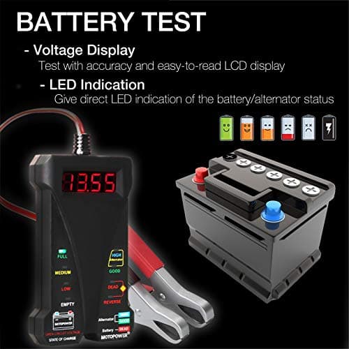 MOTOPOWER MP0514A 12V Digital Car Battery Tester Voltmeter and Charging System Analyzer with LCD Display and LED Indication - Black Rubber Paint — view 2