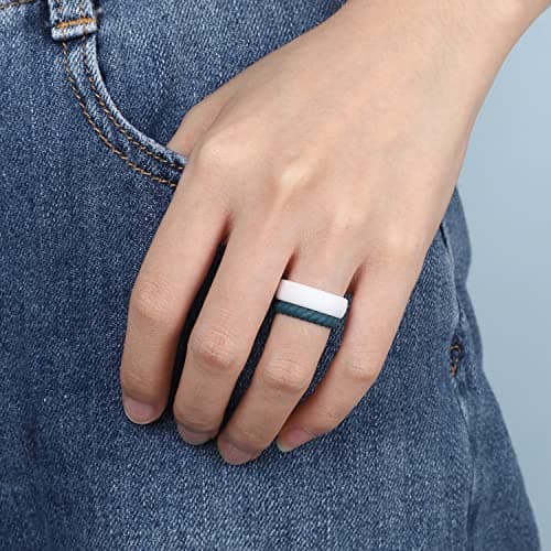 Egnaro Women's Silicone Anniversary Rings, 5.5mm/2.5mm Wide 2mm/1.8mm Thick Stackable Wedding Bands, Comfort Fit Breathable for Nurse, Workout, Pregnancy, Travel, Daily Gift — view 2